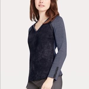 ECRU Suede Knit V-Neck Top L NEW